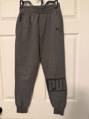 Puma Kids Gray Logo Jogger Sweatpants with Leg Branding